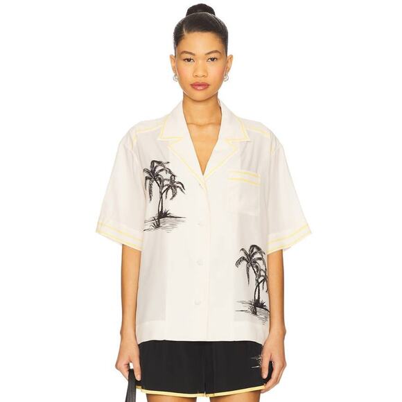 Zimmermann Short Sleeve Shirt in Cream Palm AU 2 US M - Picture 1 of 4